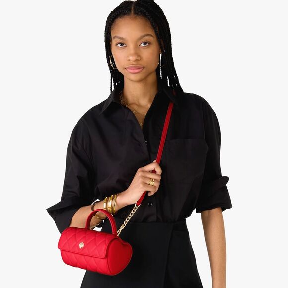 New Kate Spade Heart Barrel Quilted Crossbody Ruby Red - Picture 4 of 5